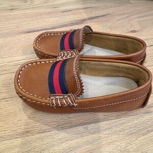 Elephantito Brown Kids Loafers with Red and Blue Stripes